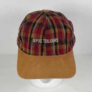 Depuis Toujours Plaid Wool Corduroy Brim Adjustable Strapback Hat Multi-Color